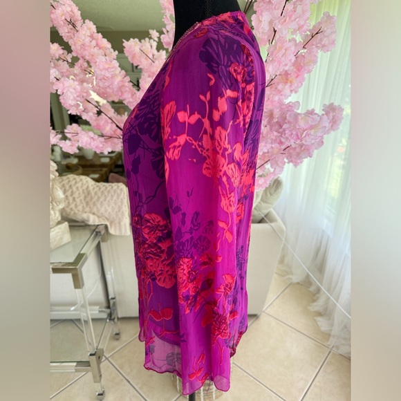 Hale bob Silk Beaded Fuchsia pink  floral blouse Sample Size=small - Picture 10 of 11